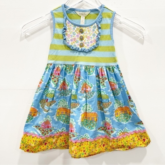 Matilda Jane Home Sweet Home Dress Size 4 Bib Ruffle Front - Picture 3 of 9